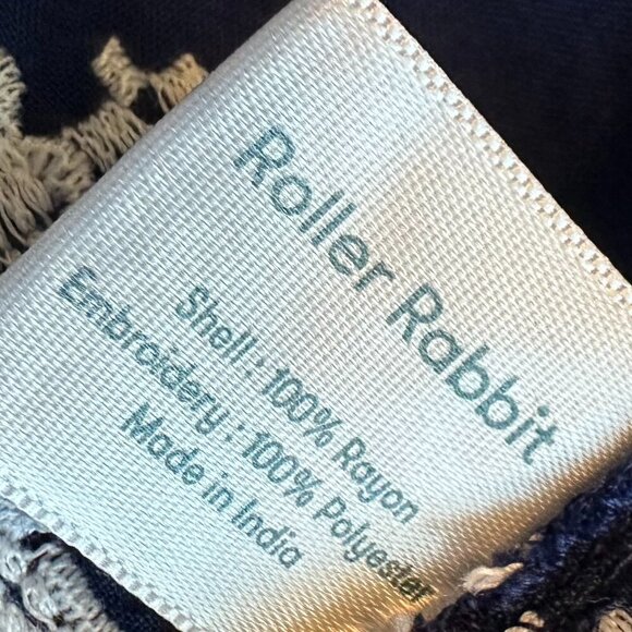 Roller Rabbit Sleeveless Navy Dress Embroidered Tiered Button-Down Size Medium - Picture 11 of 11